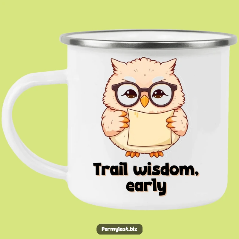 Funny Owl Camping Mug - Wise Smirk Enamel Travel Gift for Campers