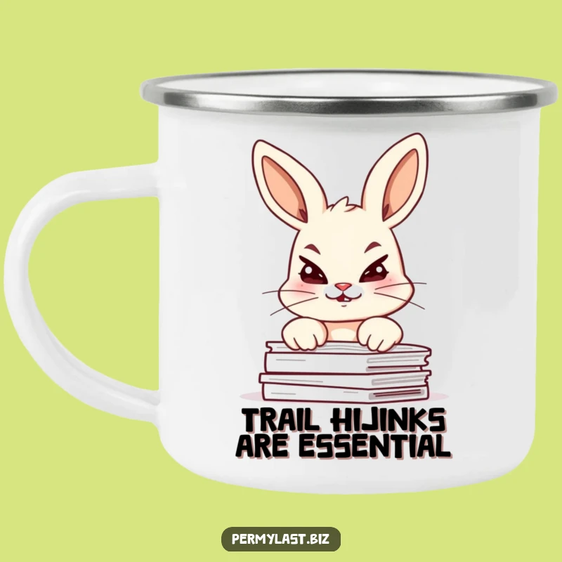 Funny Bunny Camping Mug - Mischief Enamel Travel Gift for Outdoors
