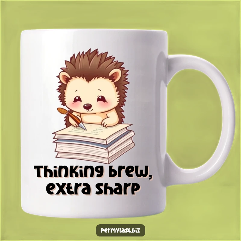 Funny Hedgehog Writer Mug - Thoughtful Quill Tapping Gift for Authors