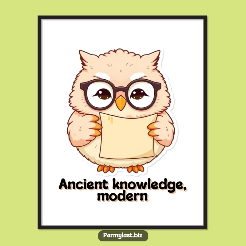 Funny Owl Digital Print - Wise Smirk Scroll Wall Art Gift for Decor