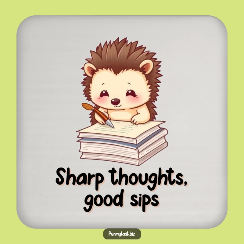 Funny Hedgehog Coaster - Thoughtful Writer Quill Protector Gift