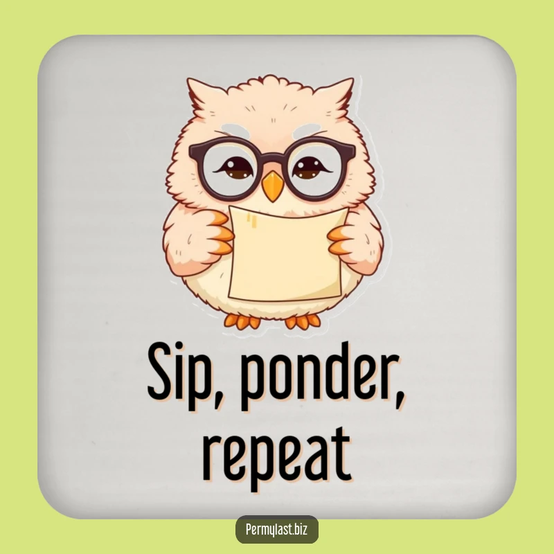 Funny Owl Coaster - Wise Smirk Scroll Protector Gift for Tables