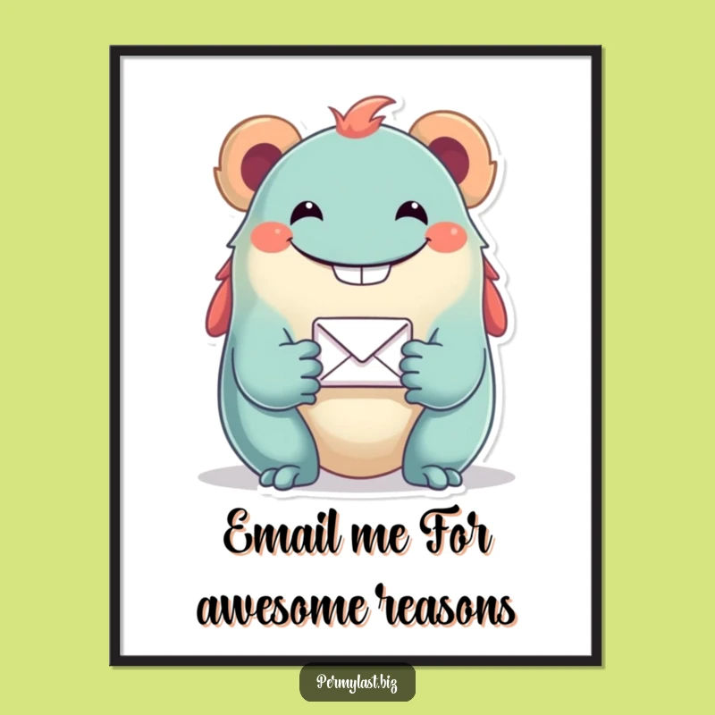 Funny Free Printable Wall Art: Grinning Creature's Email Icon, Quirky Downloadable Art