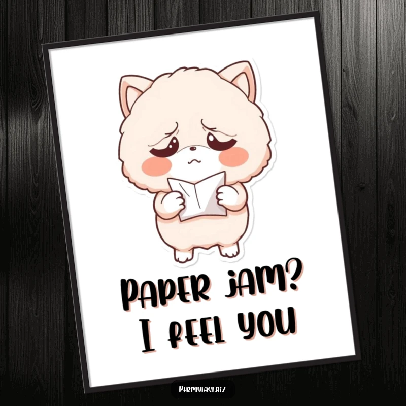 Funny Free Printable Wall Art: An exasperated fluffy creature holds a tiny, crumpled paper, embodying humorous resignation.