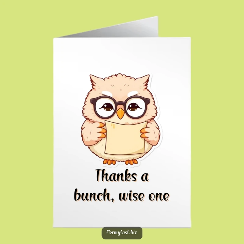 Free Printable Funny Owl Thank You Card: Wise Owl Scroll Greeting, Perfect Downloadable Gift