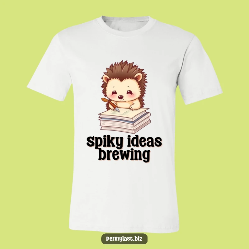 Funny Hedgehog Writer T-Shirt - Quill Pen Pondering Design Gift