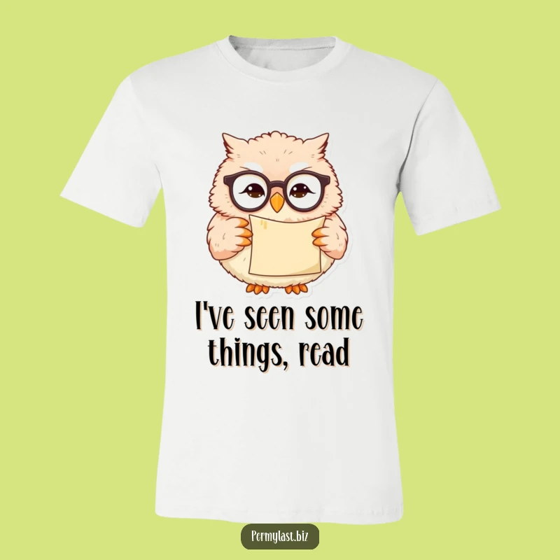 Funny Owl Reading T-Shirt - Adorable Smirk Scroll Design Gift for Nerds